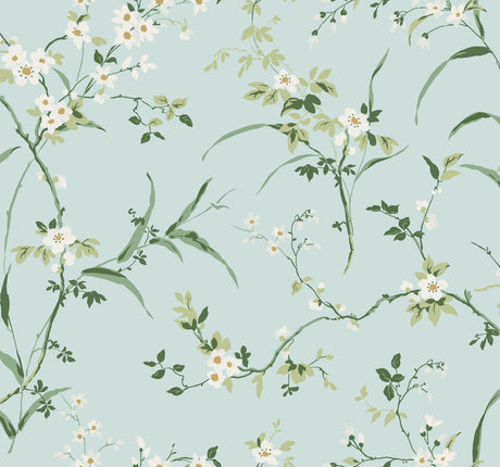 York Blossom Branches Spa Blue Wallpaper