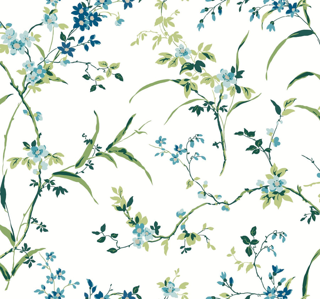 York Blossom Branches White & Blue Wallpaper