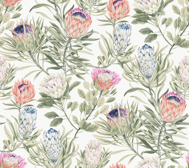 York Protea White & Fuchsia Wallpaper
