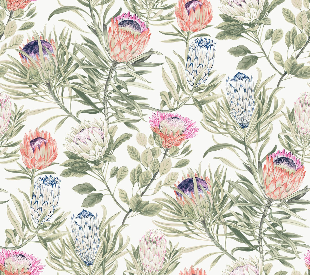 York Protea White & Fuchsia Wallpaper