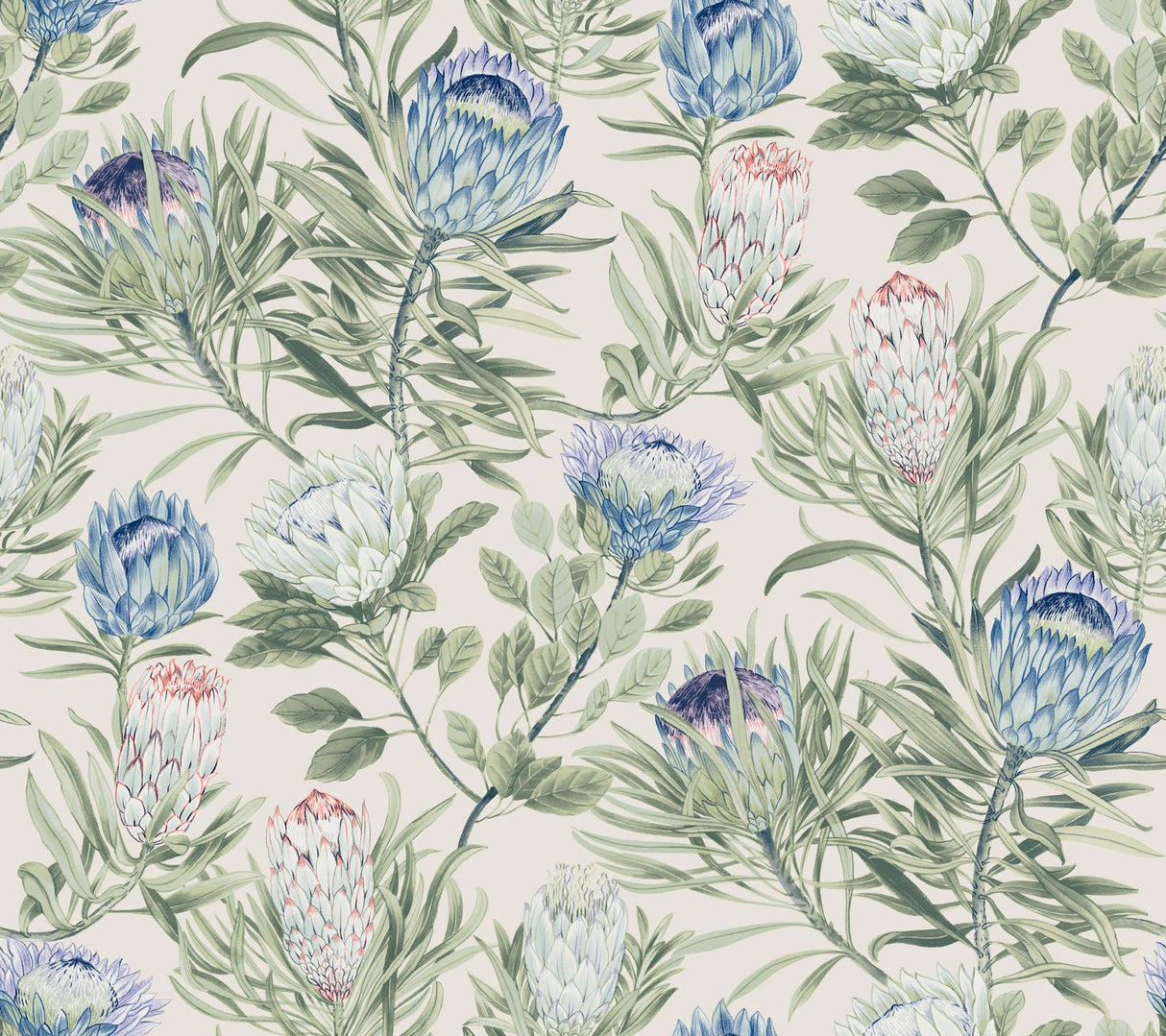 York Protea Cream & Blue Wallpaper