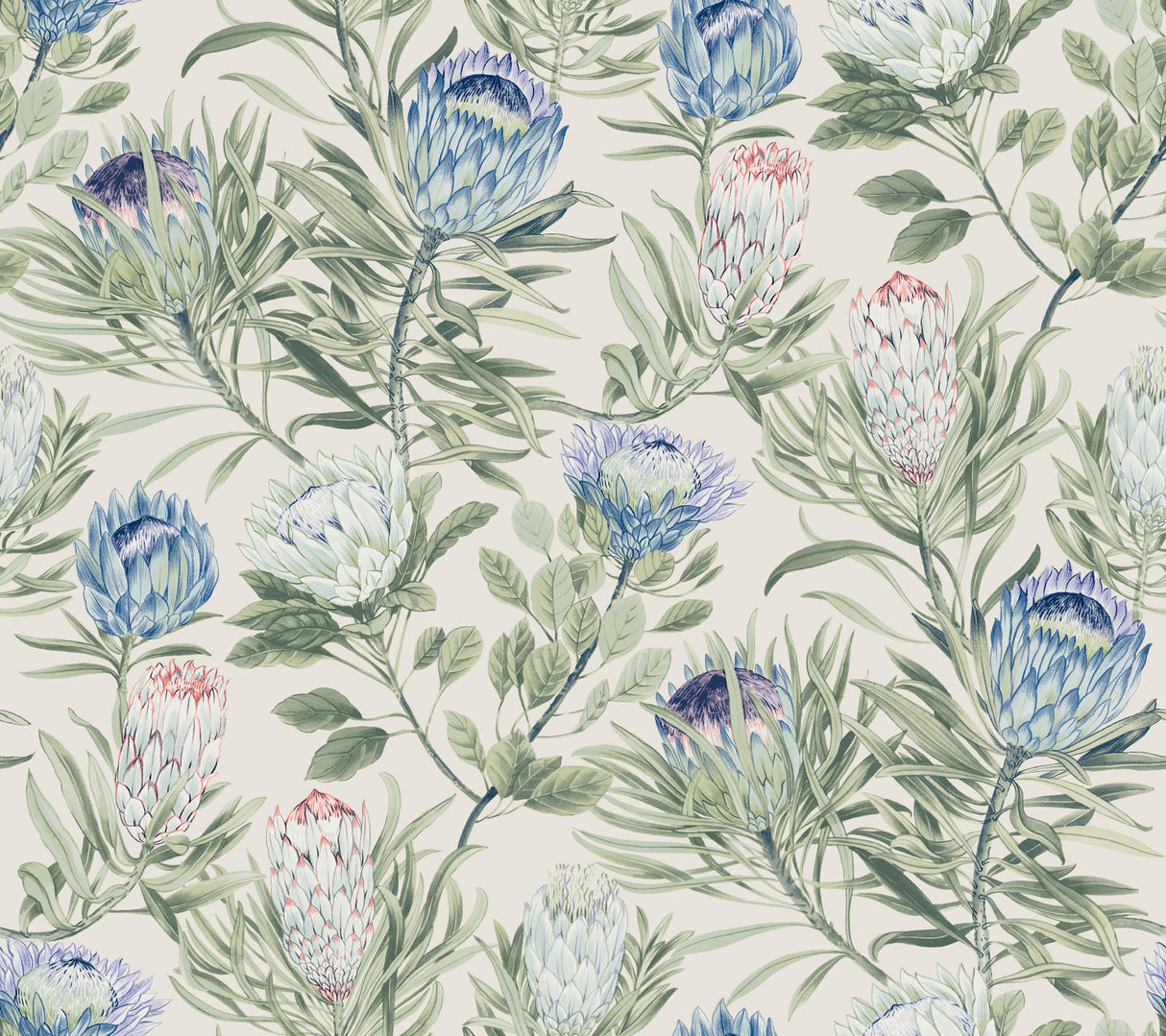 York Protea Cream & Blue Wallpaper
