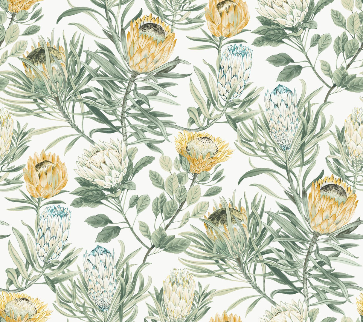 York Protea White & Yellow Wallpaper