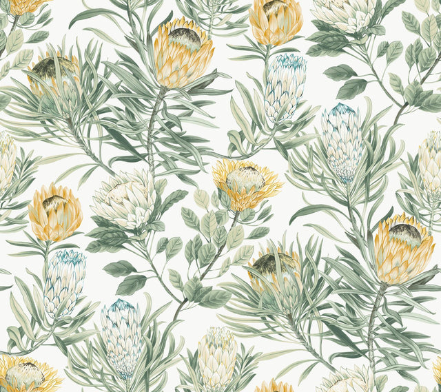York Protea White & Yellow Wallpaper