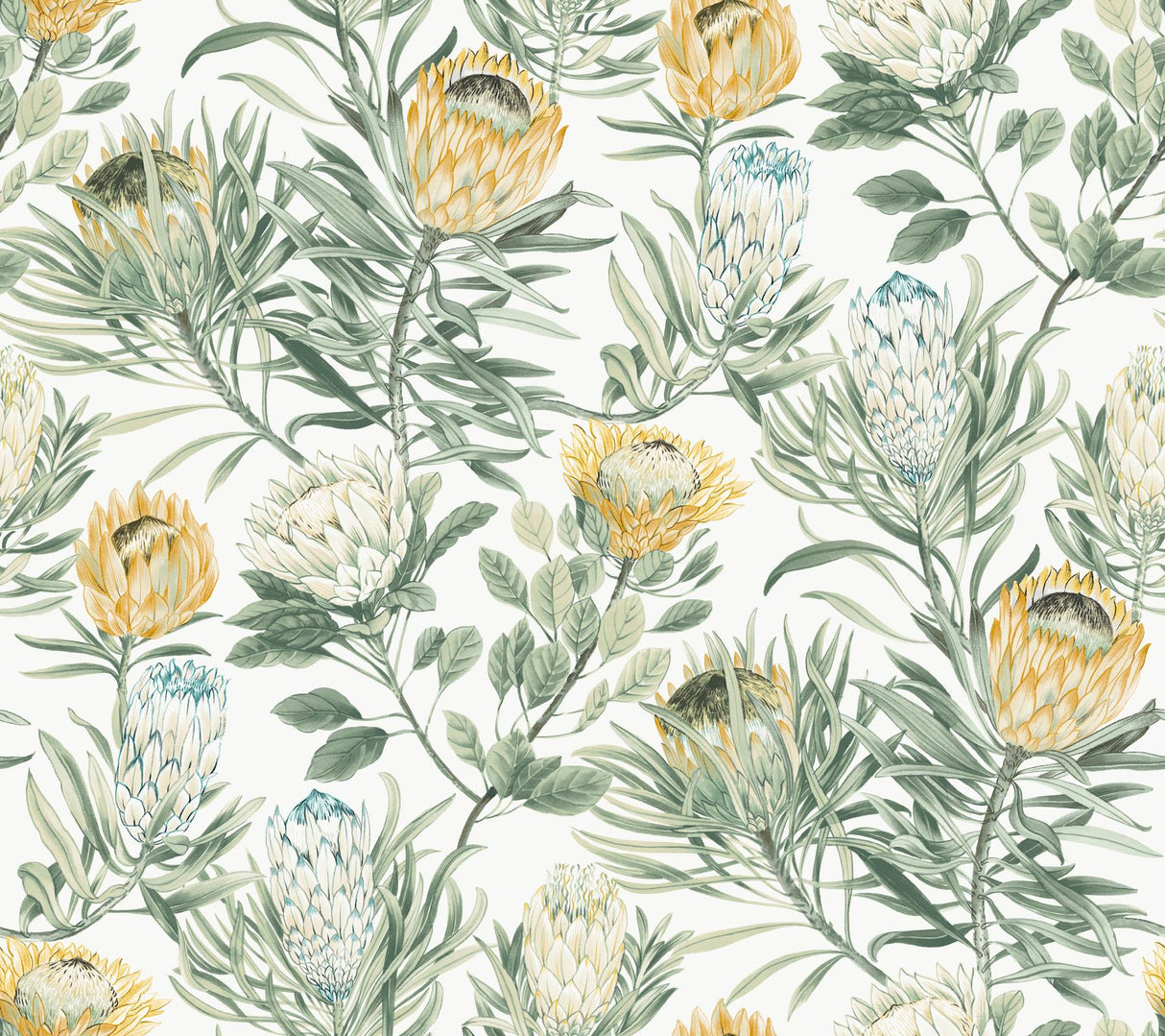 York Protea White & Yellow Wallpaper