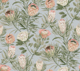 York Protea Dusty Blue & Coral Wallpaper