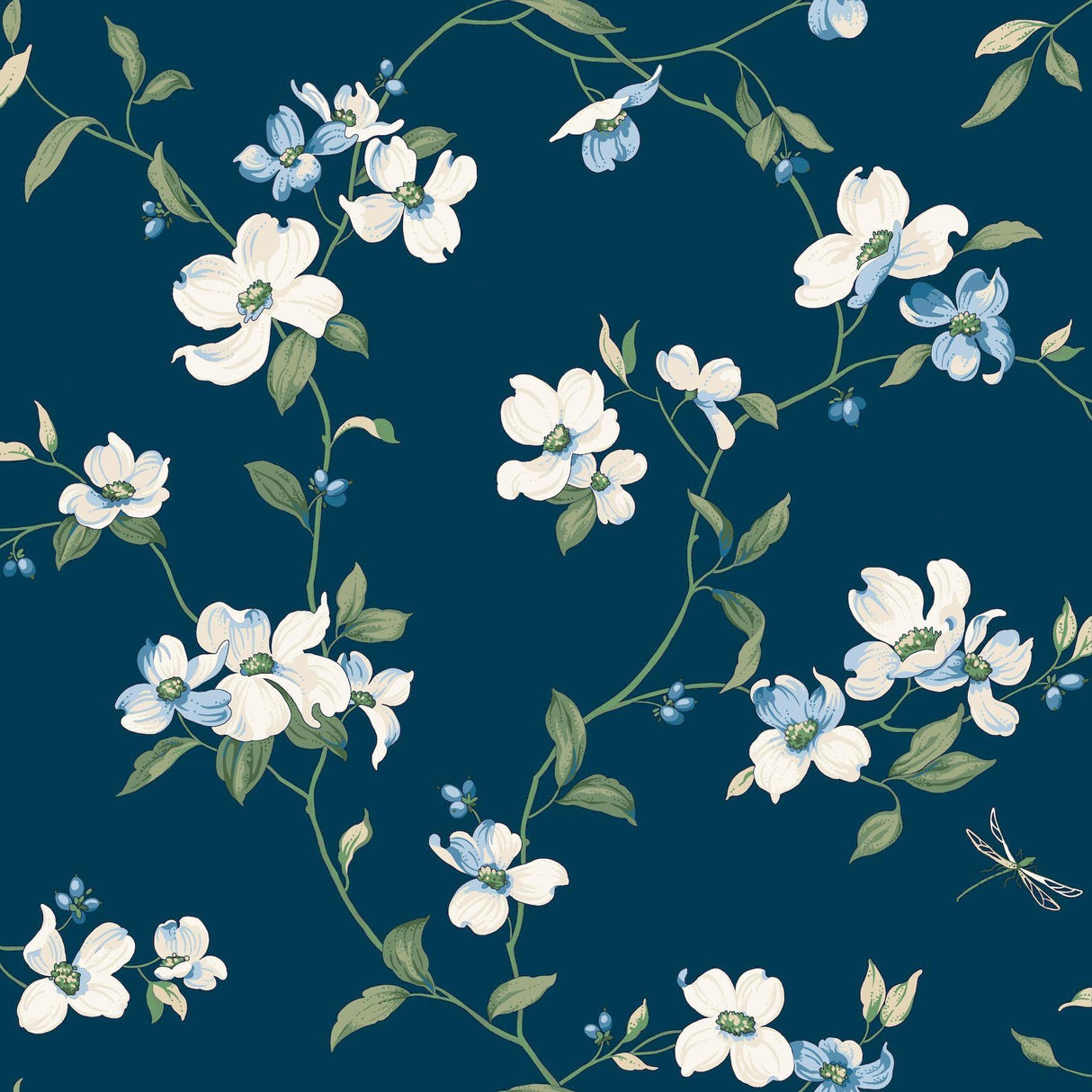 York Dogwood Navy Wallpaper