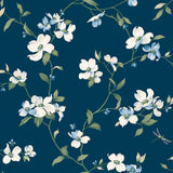 York Dogwood Navy Wallpaper
