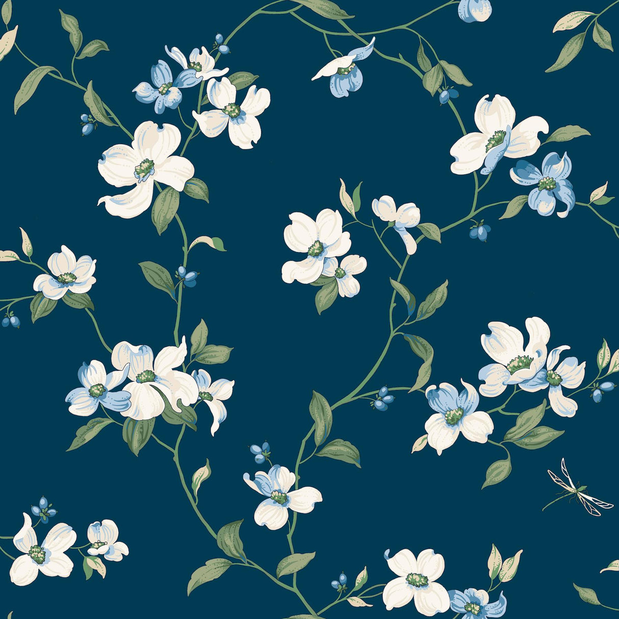 York Dogwood Navy Wallpaper