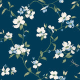 York Dogwood Navy Wallpaper