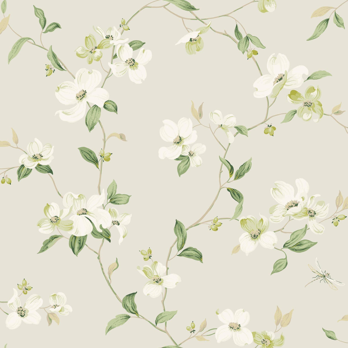 York Dogwood Light Grey Wallpaper