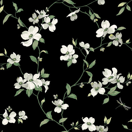 York Dogwood Black Wallpaper