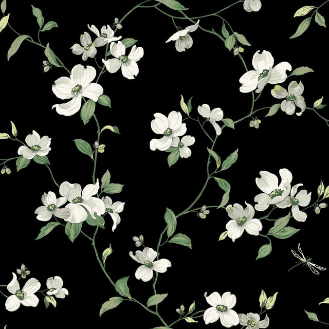 York Dogwood Black Wallpaper