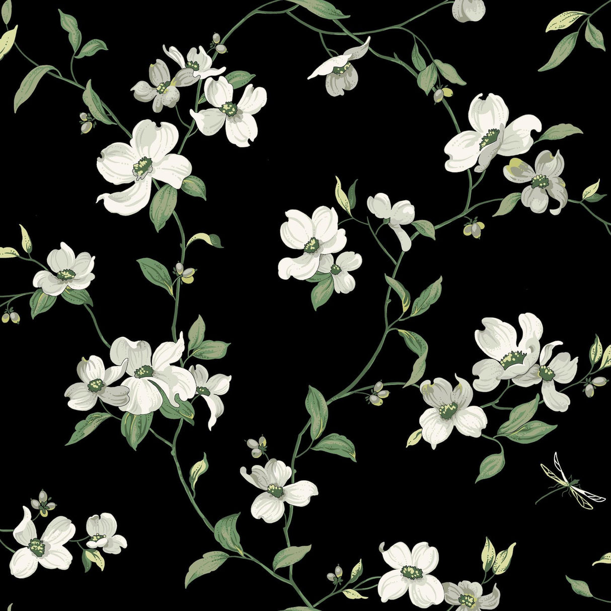 York Dogwood Black Wallpaper