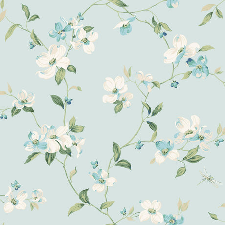 York Dogwood Light Blue Wallpaper