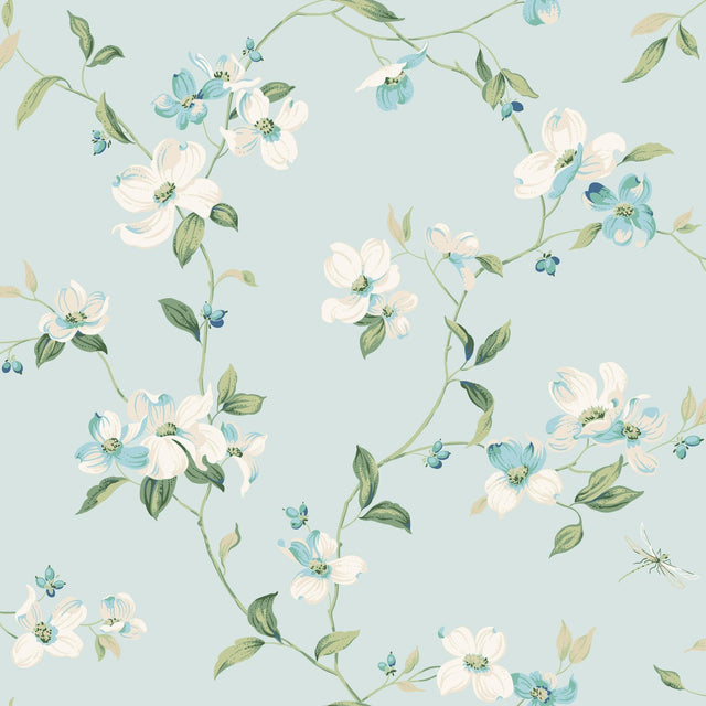 York Dogwood Light Blue Wallpaper