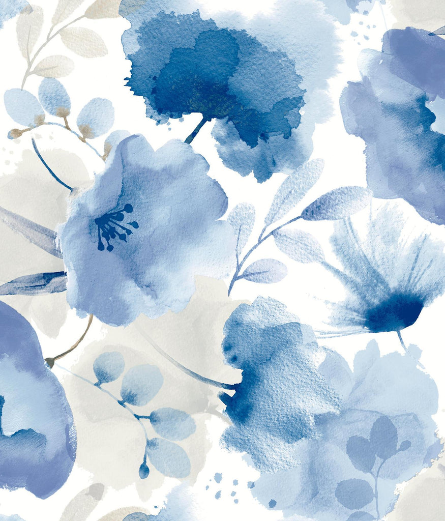 York Watercolor Bouquet Cobalt Wallpaper