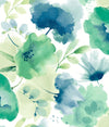 York Watercolor Bouquet Blue & Green Wallpaper