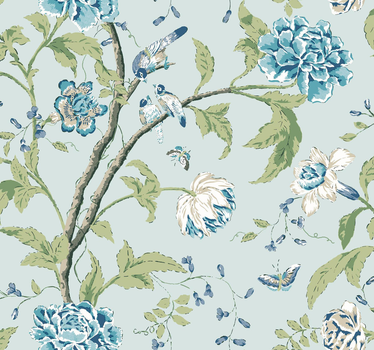 York Teahouse Floral Light Blue Wallpaper
