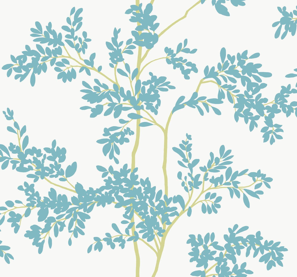 York Lunaria Silhouette White & Aqua Wallpaper