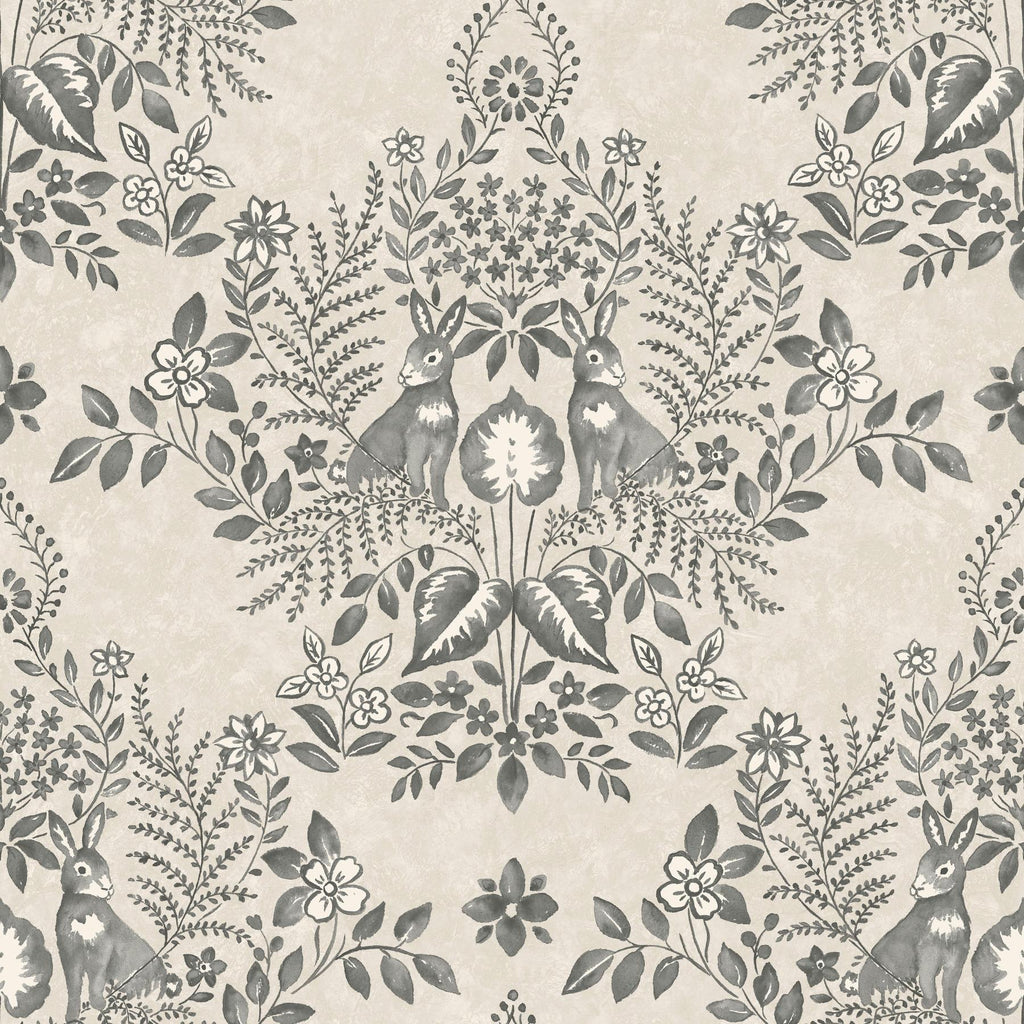 Erin & Ben Co. Cottontail Toile Peel & Stick Linen & Charcoal Wallpaper