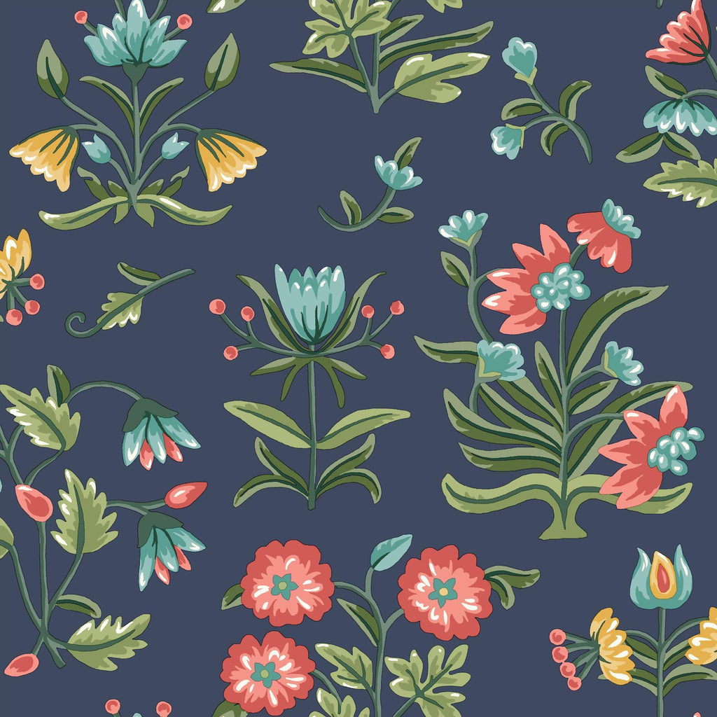 Erin & Ben Co. Heirloom Floral Peel & Stick Navy Wallpaper