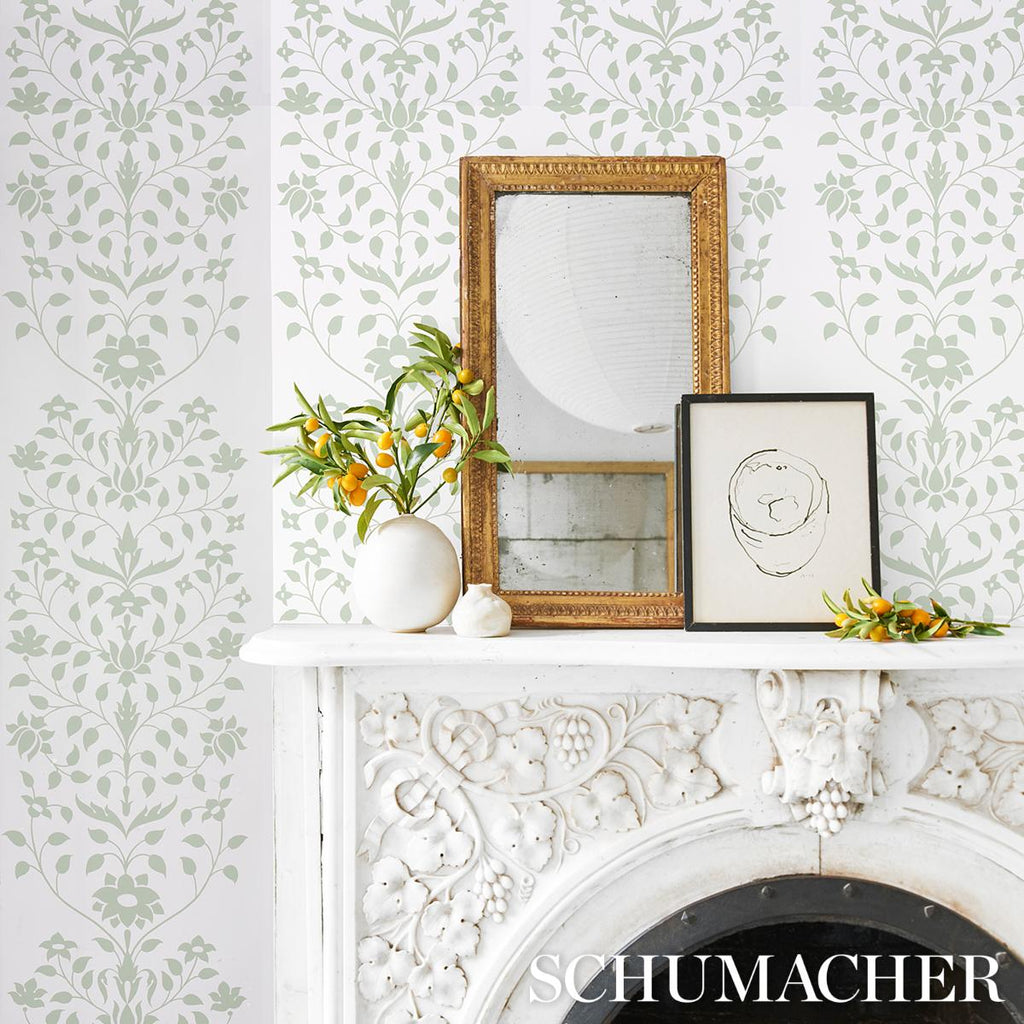Schumacher Jaipur Mughal Flower Green Wallpaper