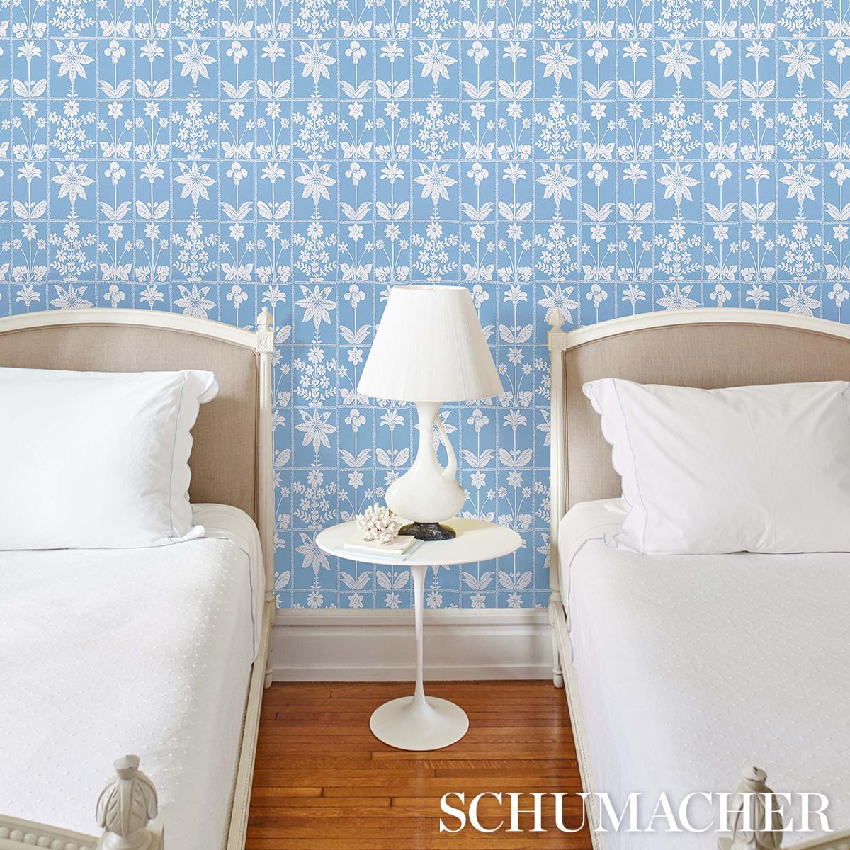 Schumacher Georgia Wildflowers Blue Wallpaper