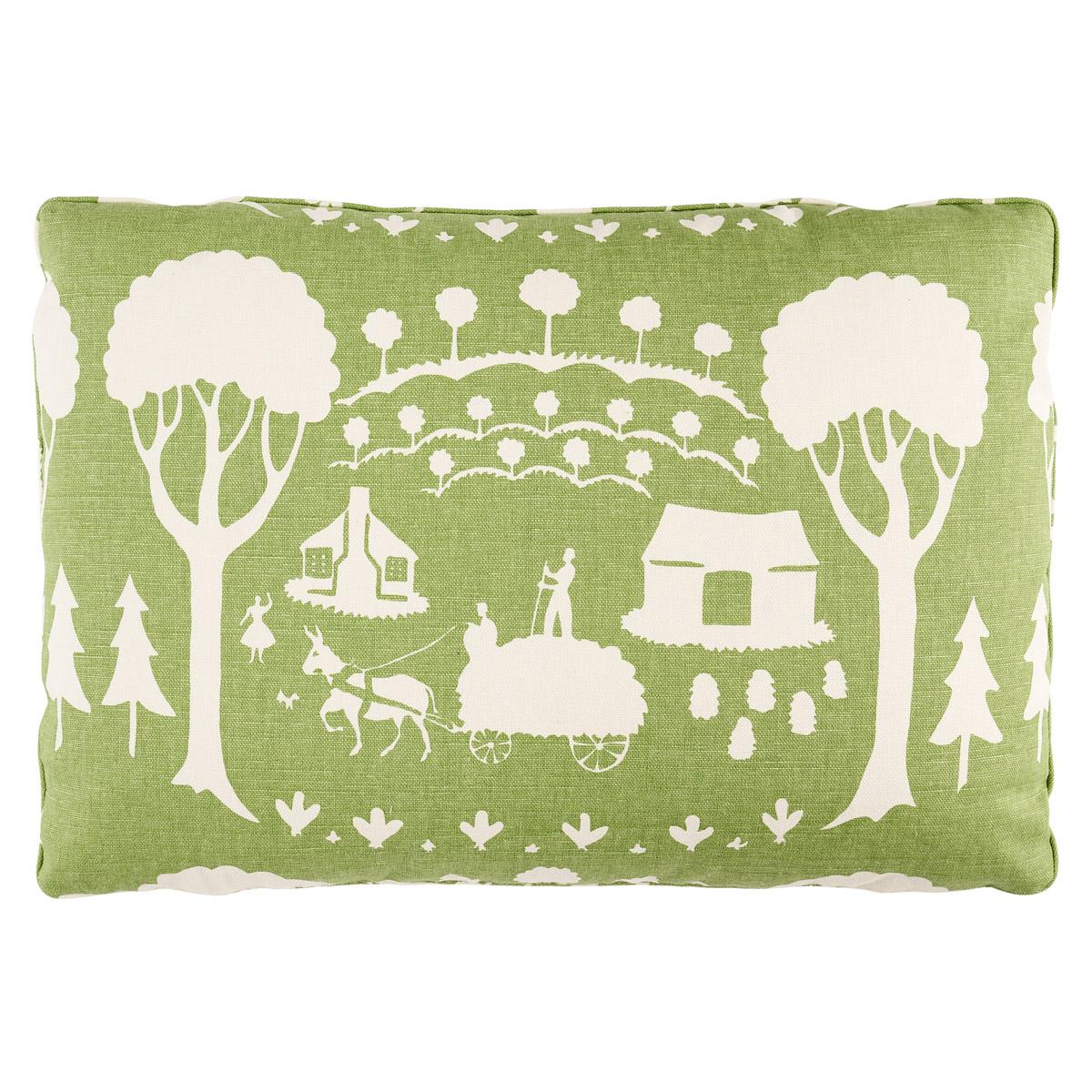 Schumacher Green 20" x 14" Farm Scene Pillow
