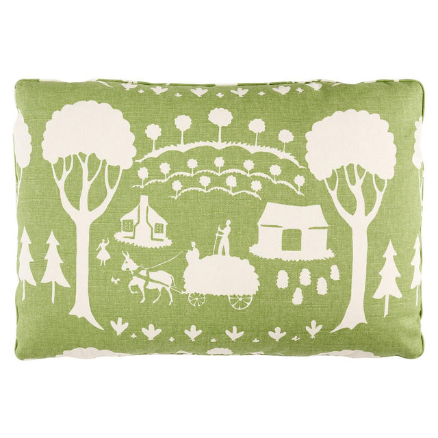 Schumacher Green 20" x 14" Farm Scene Pillow
