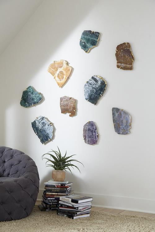 Phillips Collection Gem Wall Tile in Brass Setting Earth Marble Wall Art