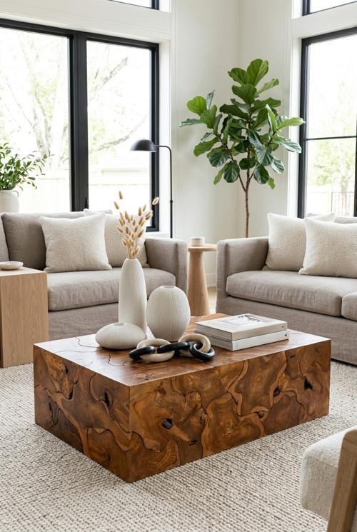 Phillips Collection Teak Slice Rectangle Coffee Table