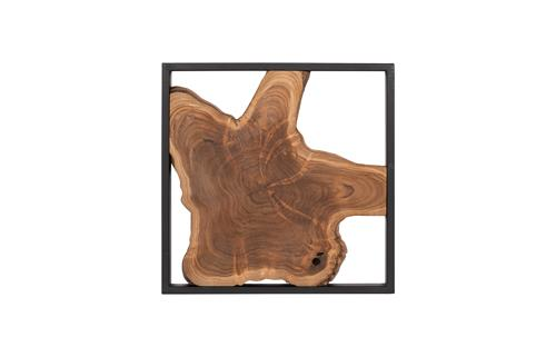 Phillips Collection Framed Slice Wall Tile, Teak Wood, Black Frame Brown Wall Art