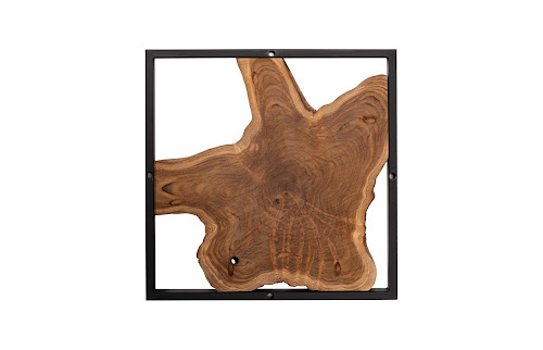 Phillips Collection Framed Slice Wall Tile, Teak Wood, Black Frame Brown Wall Art