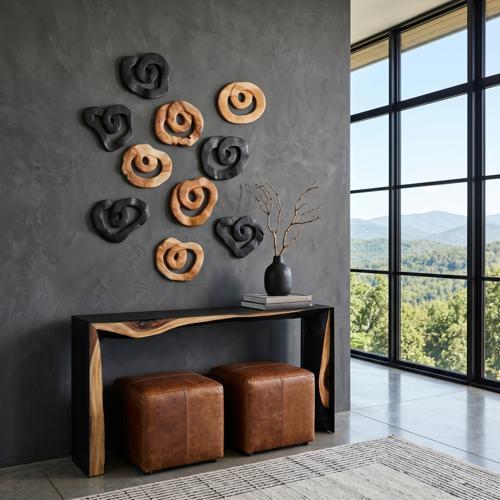 Phillips Collection Swirl Wall Tile Teak Wood Assorted Wall Art
