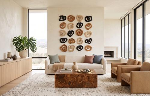 Phillips Collection Swirl Wall Tile Teak Wood Assorted Wall Art