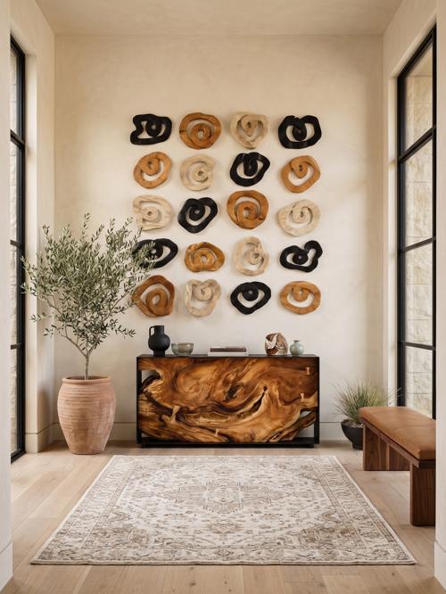 Phillips Collection Swirl Wall Tile Teak Wood Assorted Wall Art