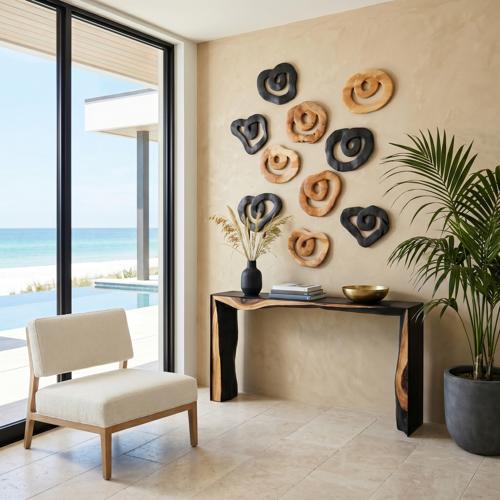 Phillips Collection Swirl Wall Tile Teak Wood Assorted Wall Art