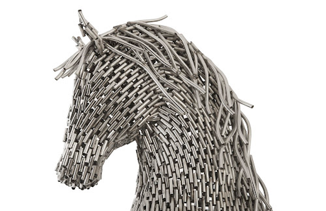Phillips Collection Horse Pipe Sculpture, Rearing Stainless Steel Accent