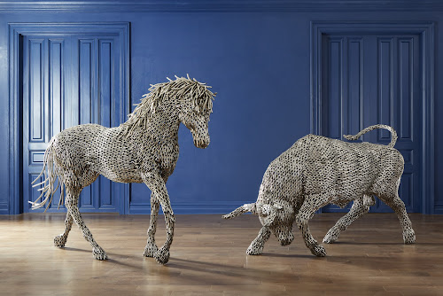 Phillips Collection Horse Pipe Sculpture, Walking Stainless Steel Accent