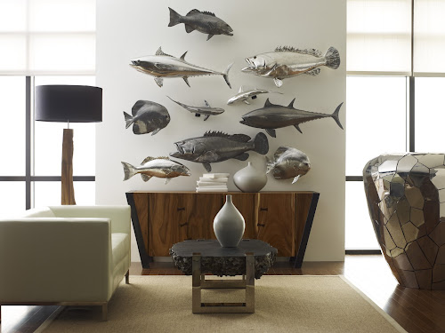 Phillips Collection Australian Bat Fish Wall Sculpture Resin Silver Leaf Accent