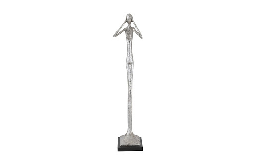 Phillips Collection Hear No Evil Slender Sculpture Small Resin Silver Leaf Accent