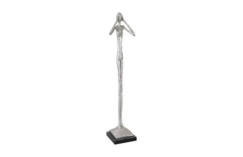 Phillips Collection Hear No Evil Slender Sculpture Small Resin Silver Leaf Accent