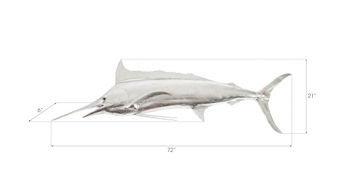 Phillips Collection Blue Marlin Fish Wall Sculpture Resin Silver Leaf Accent