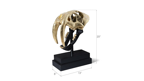 Phillips Collection Saber Tooth Tiger Skull Black Gold Leaf Accent