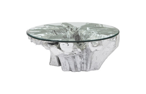Phillips Collection Abyss Cast Root  With Glass Silver Leaf Coffee Table