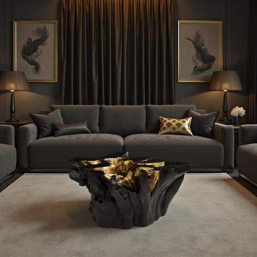 Phillips Collection Noir Cast Root Black Gold Leaf Coffee Table