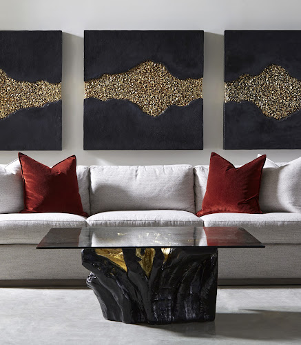 Phillips Collection Noir Cast Root Black Gold Leaf Coffee Table