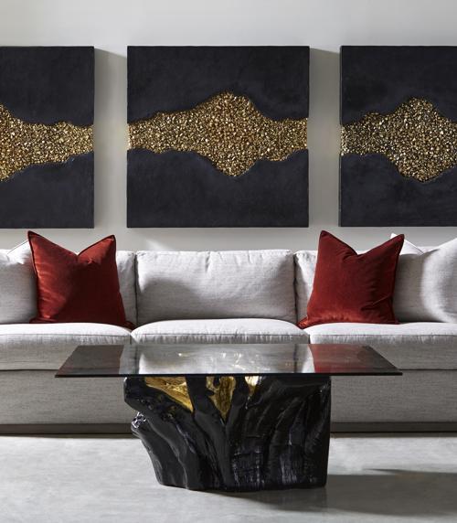 Phillips Collection Noir Cast Root Black Gold Leaf Coffee Table