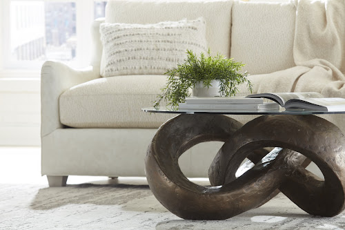 Phillips Collection Trifoil Bronze w/ Glass Coffee Table